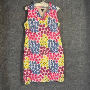 Talbots Floral Eyelet Shift Dress Womens 8 Cotton Vibrant Ruffle Resort Beach
